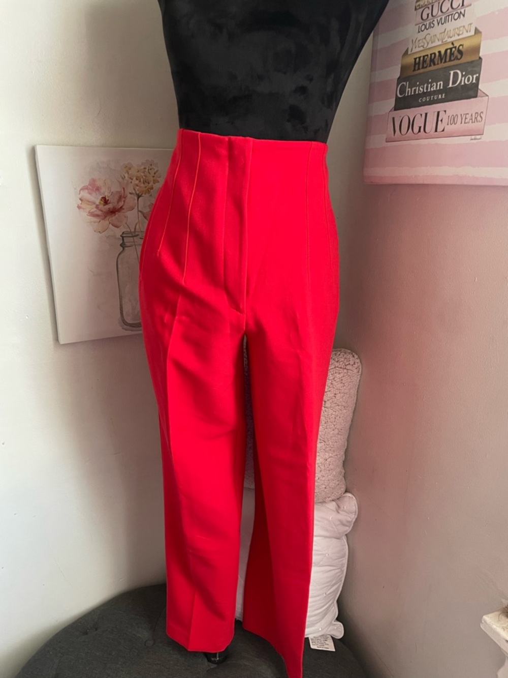 Zara Bright Red High-Waist Tailored Trousers